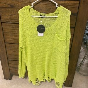 Boutique oversized distressed sweater in lime